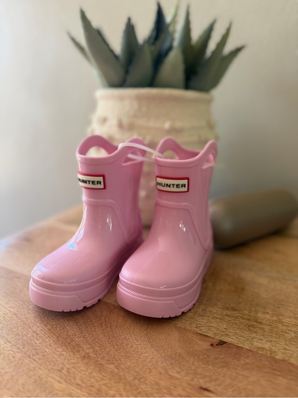 Hunter Pink Glossy Kids Rain Boots